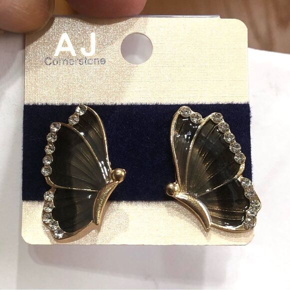 AJ Cornerstone Black & Gold Rhinestone Butterfly Stud Earrings (a)157 - Picture 4 of 7